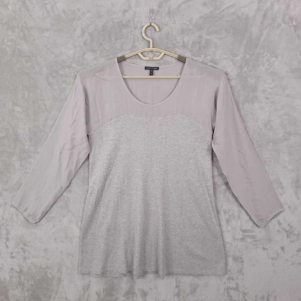 Eileen Fisher Knit Tunic Gray Size M Cotton Silk Blend Sheer Capsule Casual